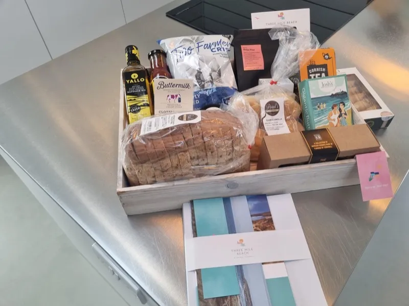 Arrival hamper of locally sourced Cornish produce