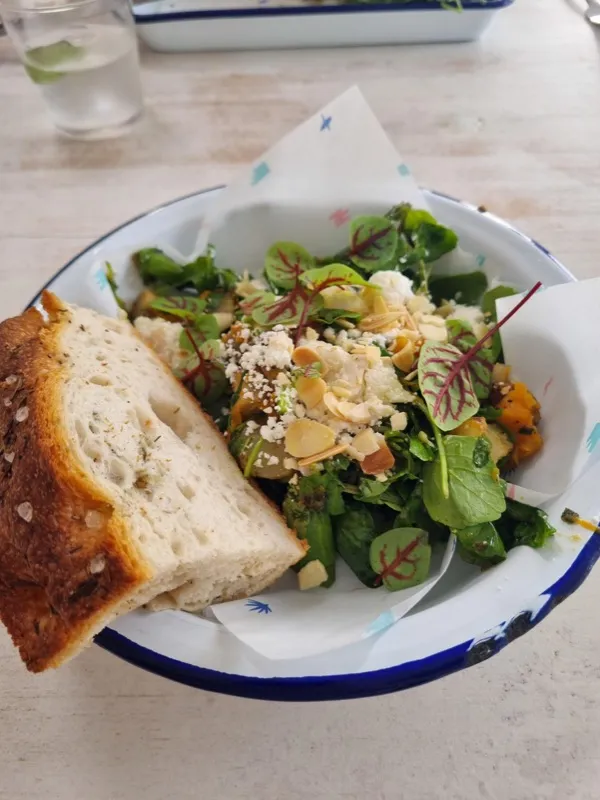 Seasonal lunch of salad and fresh bread