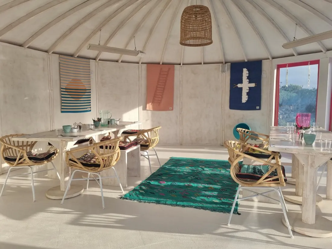 The yurt at Three Mile Beach set for dinner